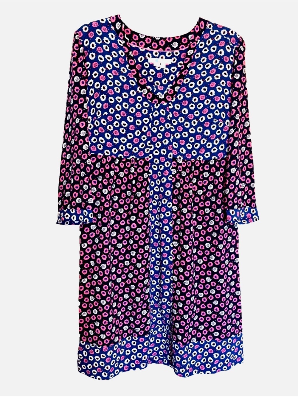 Boden Floral Colorblock Midi Dress US 6L Long Blue Pink Viscose